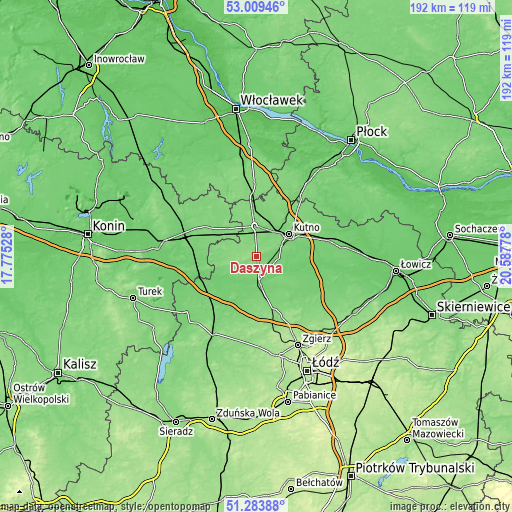 Topographic map of Daszyna