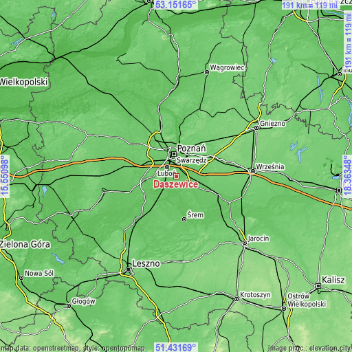 Topographic map of Daszewice