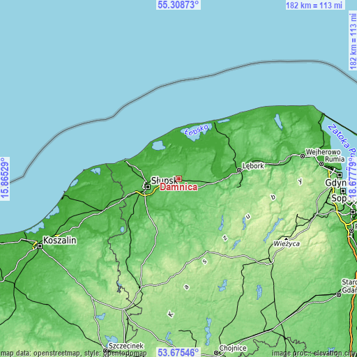 Topographic map of Damnica