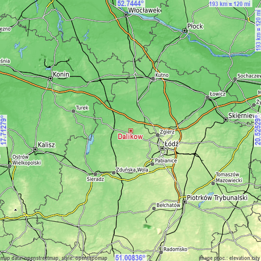 Topographic map of Dalików