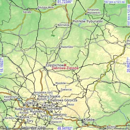 Topographic map of Dąbrowa Zielona