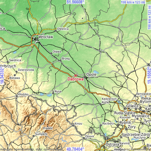 Topographic map of Dąbrowa