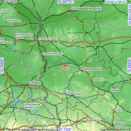 Topographic map of Dąbie