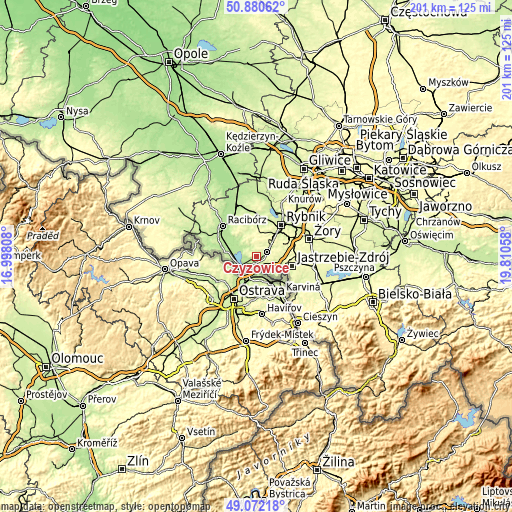 Topographic map of Czyżowice