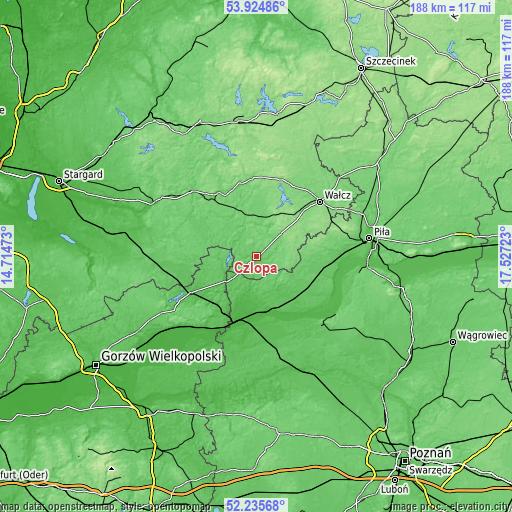 Topographic map of Człopa