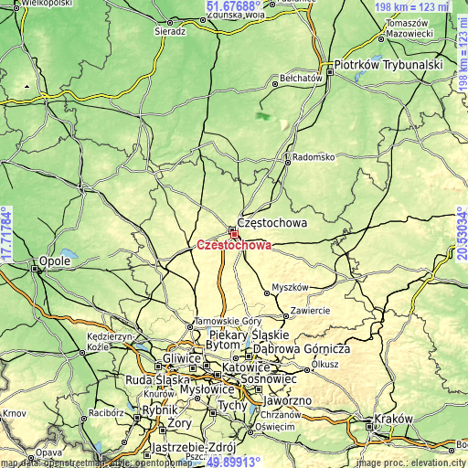 Topographic map of Częstochowa