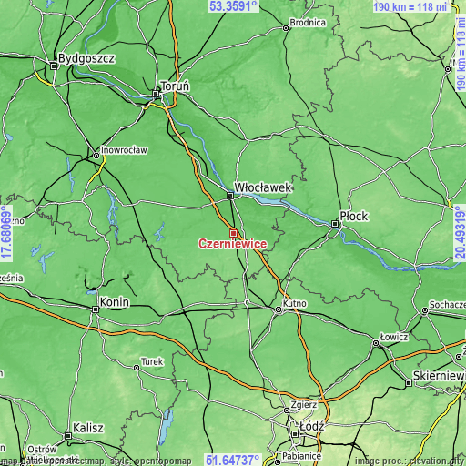 Topographic map of Czerniewice
