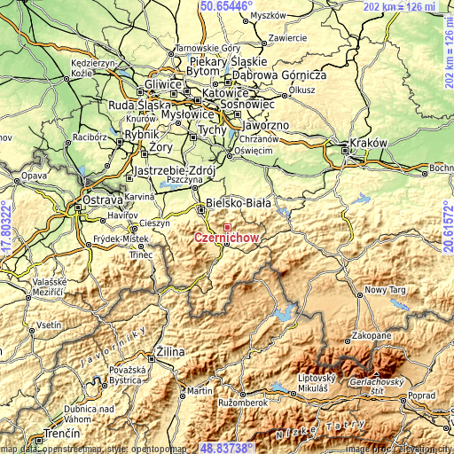 Topographic map of Czernichów