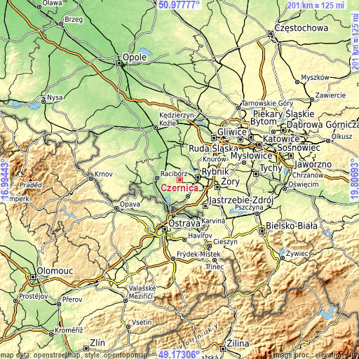 Topographic map of Czernica