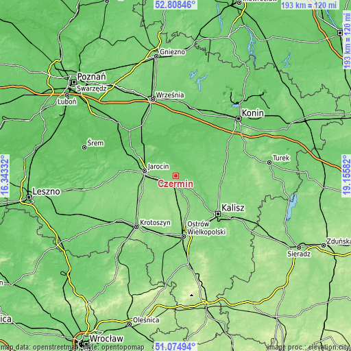 Topographic map of Czermin