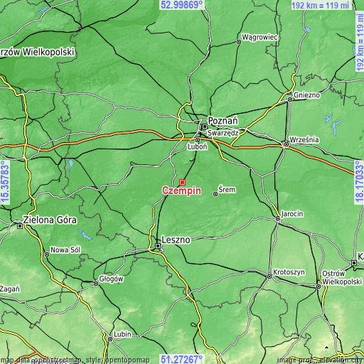 Topographic map of Czempiń