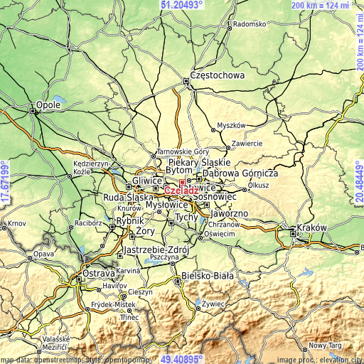 Topographic map of Czeladź