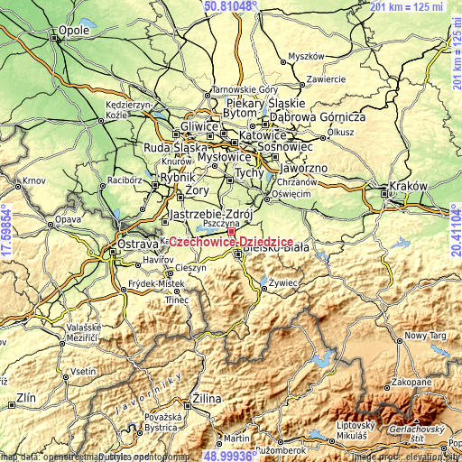 Topographic map of Czechowice-Dziedzice