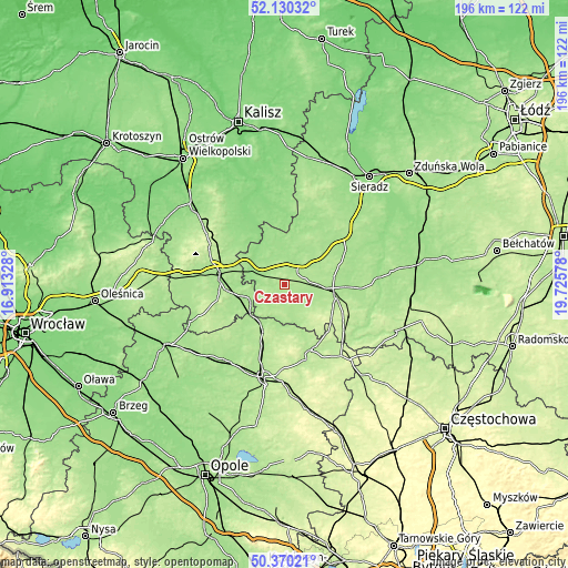 Topographic map of Czastary