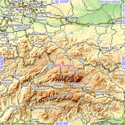 Topographic map of Czarny Dunajec
