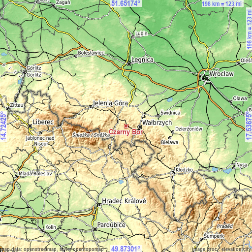 Topographic map of Czarny Bór