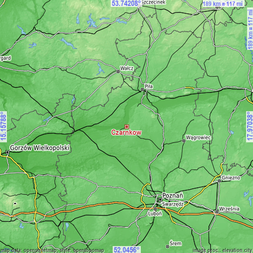 Topographic map of Czarnków