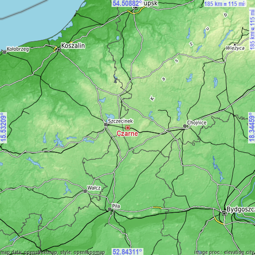 Topographic map of Czarne