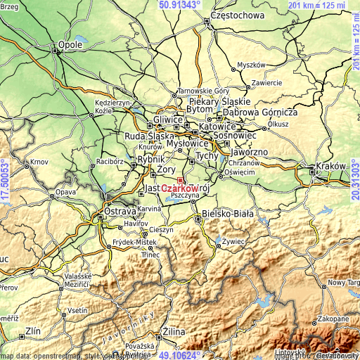 Topographic map of Czarków