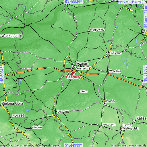 Topographic map of Czapury