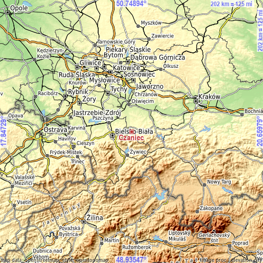 Topographic map of Czaniec