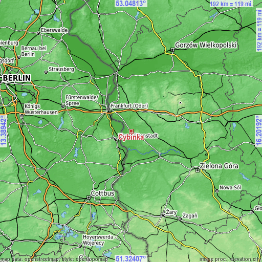 Topographic map of Cybinka