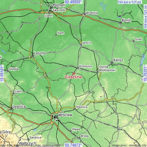 Topographic map of Cieszków