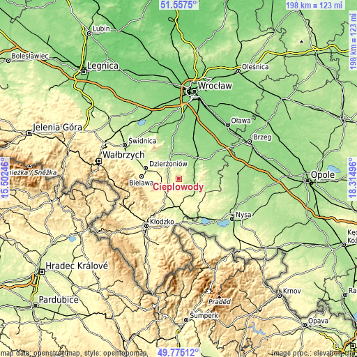 Topographic map of Ciepłowody