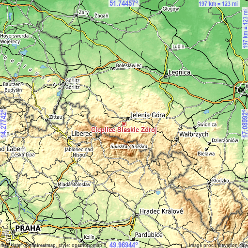 Topographic map of Cieplice Śląskie Zdrój