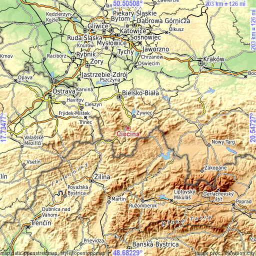 Topographic map of Cięcina