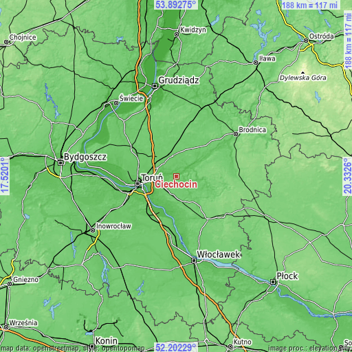 Topographic map of Ciechocin