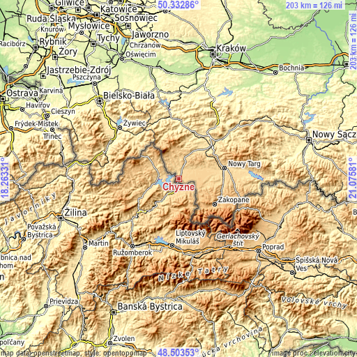 Topographic map of Chyżne