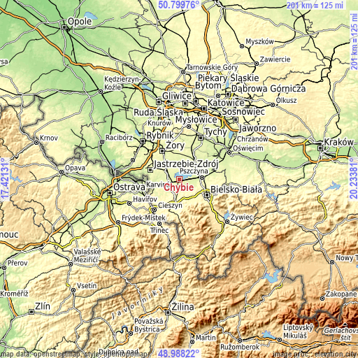 Topographic map of Chybie