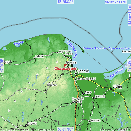 Topographic map of Chwaszczyno