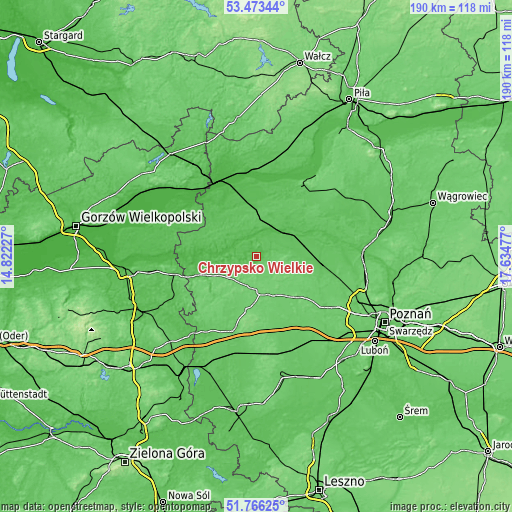 Topographic map of Chrzypsko Wielkie