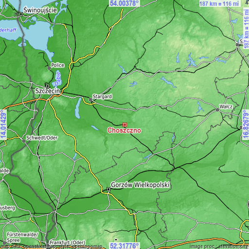 Topographic map of Choszczno