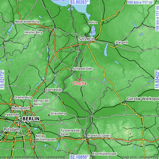 Topographic map of Chojna