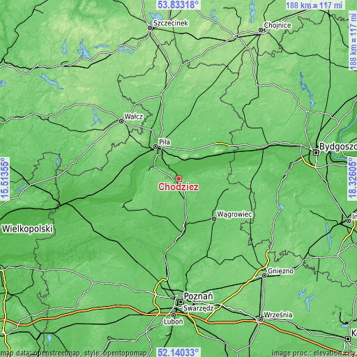 Topographic map of Chodzież