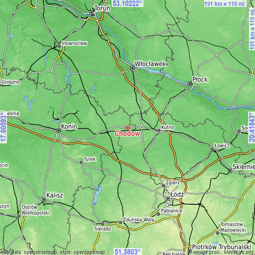 Topographic map of Chodów