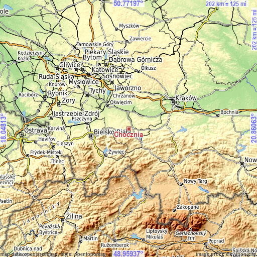 Topographic map of Chocznia