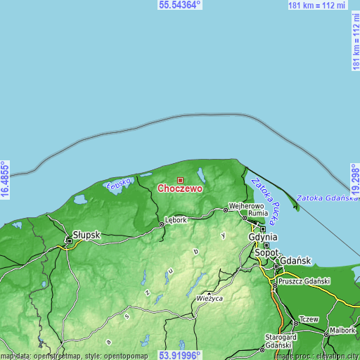 Topographic map of Choczewo