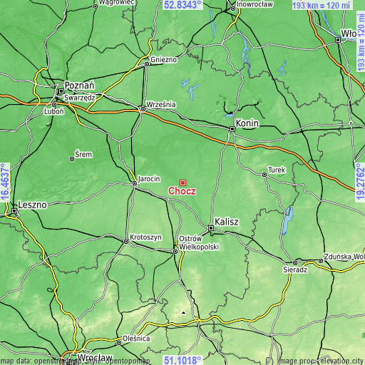 Topographic map of Chocz