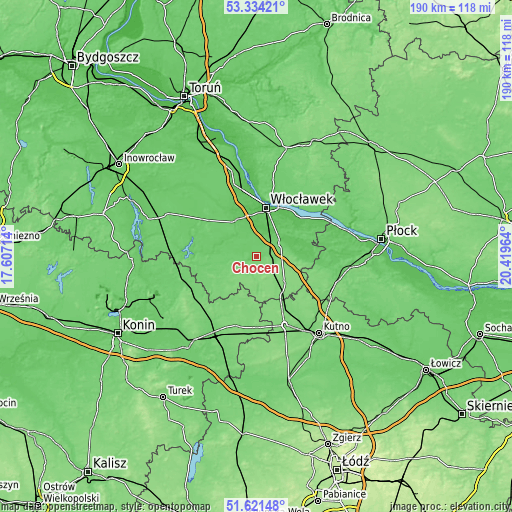 Topographic map of Choceń