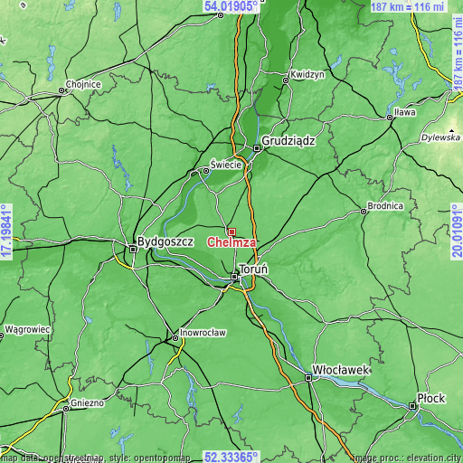 Topographic map of Chełmża