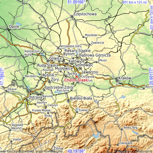 Topographic map of Chełm Śląski