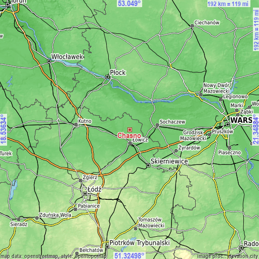 Topographic map of Chąśno