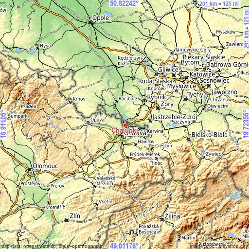 Topographic map of Chałupki