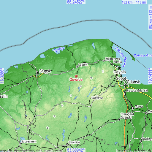 Topographic map of Cewice