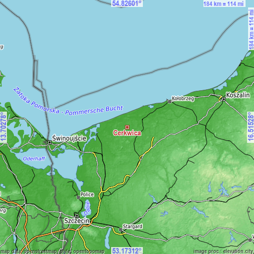 Topographic map of Cerkwica