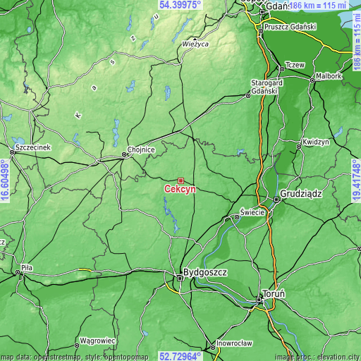 Topographic map of Cekcyn